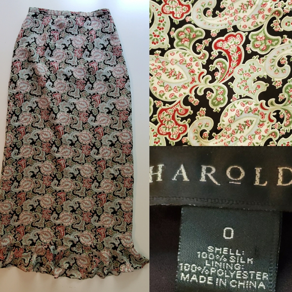 0 100% SILK MAXI RUFFLE HEM HAROLD'S SKIRT